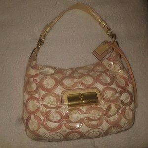 Pink White sequin Coach Purse