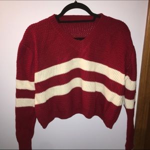 Red and White Knitted Sweater Crop Top (NWOT)