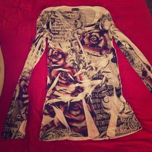 Long sleeve, lightweight rose top