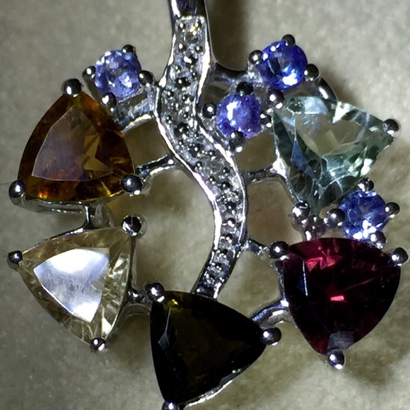 RainbowTourmlin,Tanzanite,Diamond SSIlver pendant