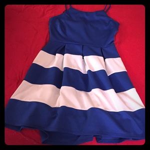 Blue and white striped dress