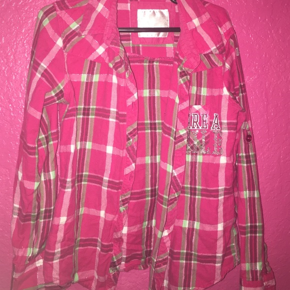 Pink/turquoise Plaid long sleeve shirt