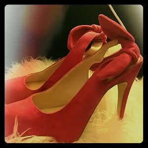 Pink suede high heels