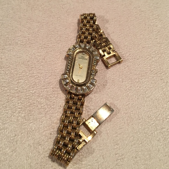 CENERE GOLD TONED W/CRYSTAL EMBELLISHED FACE WATCH - Picture 1 of 4