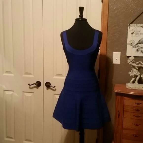 blue herve leger banded dress