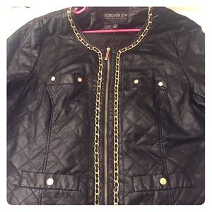 Black Leather Jacket with Gold Trim!