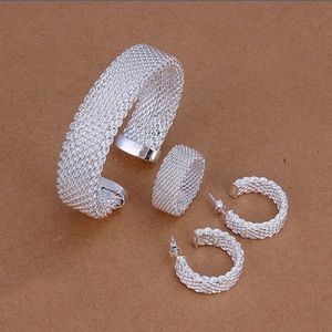 SS set Mesh Cuff, ring, earrings