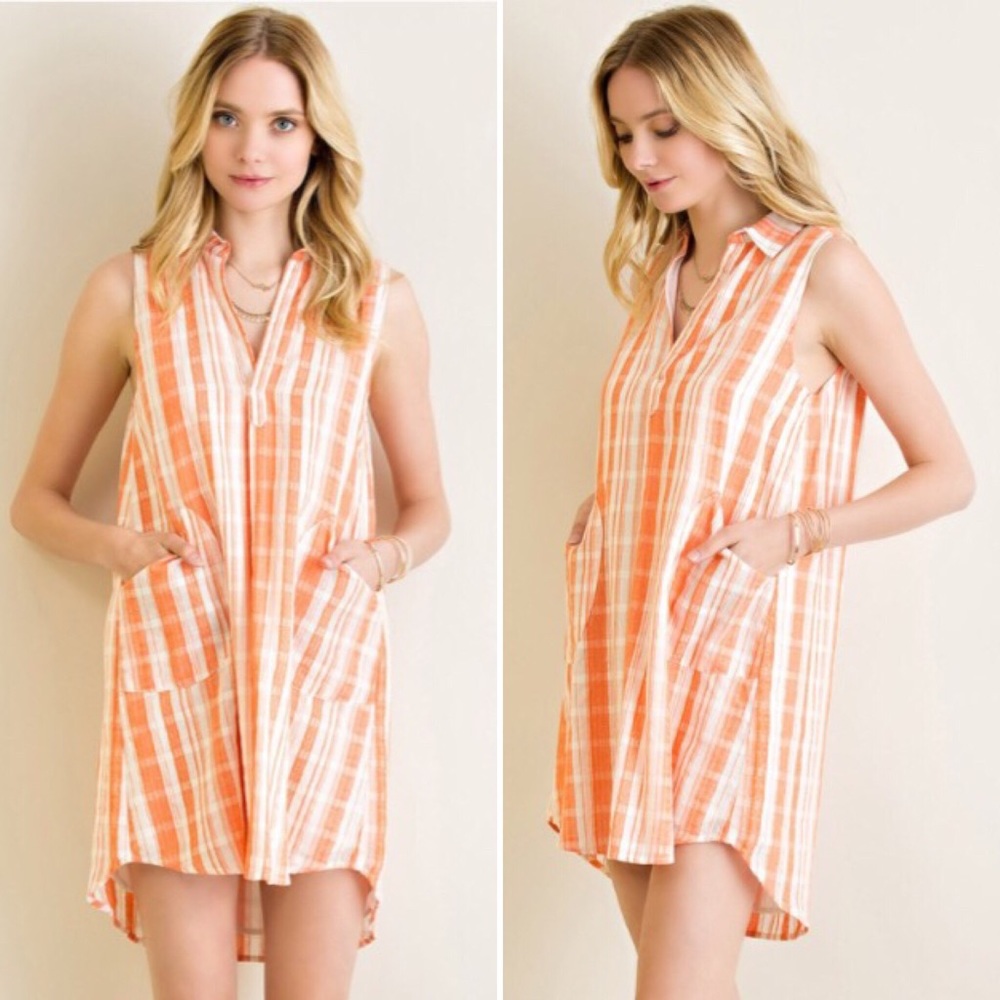 Boutique Home Sweet Home Orange White V Neck Dress