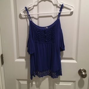 Blue off the shoulder shirt