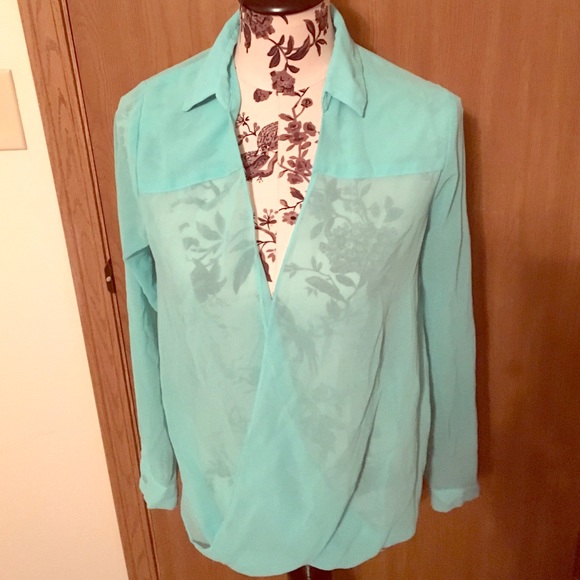 Sheer Mint Green Collared Blouse