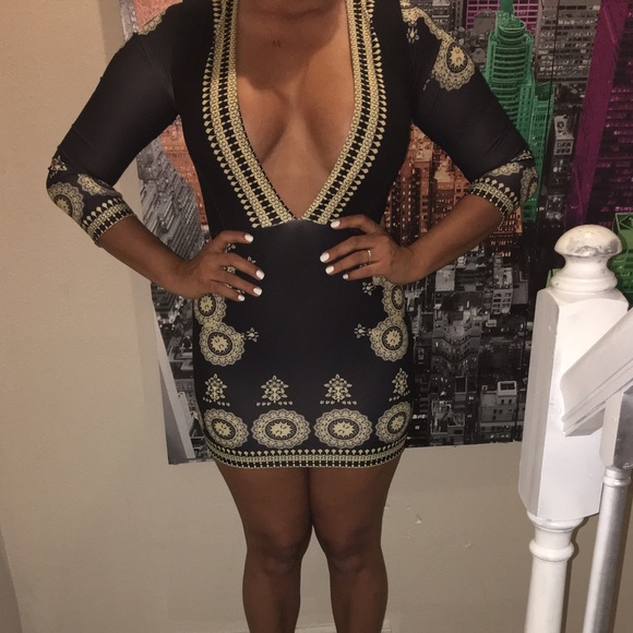 Deep V neck mini dress