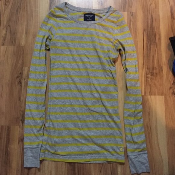 American Eagle yellow and grey stripped shirt
