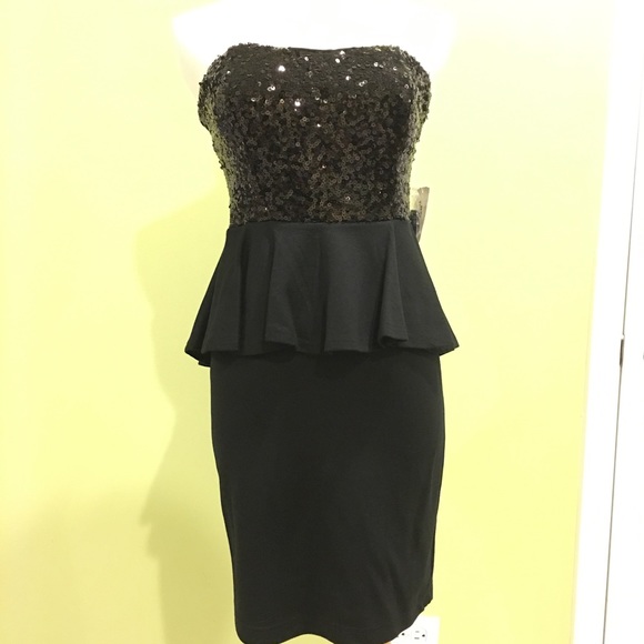 Forever 21 sequinned peplum black dress NWT