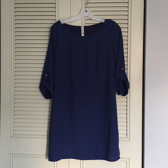 SOLD: Pink Owl Solid Navy Blue 3/4 Sleeve Dress