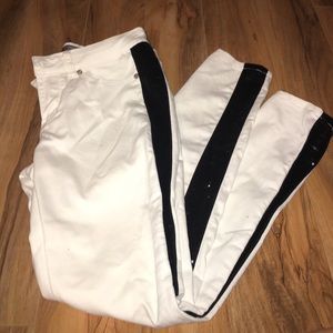 White pants with black sequin stripe
