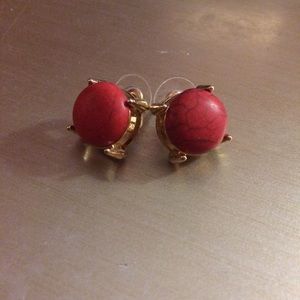 Coral Magnesite and Gold Stud Earrings