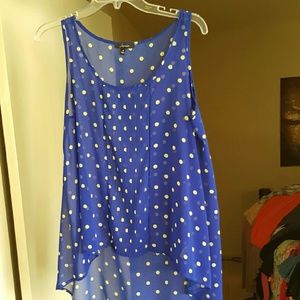 Cute blue and green polka-dot sheer tank top