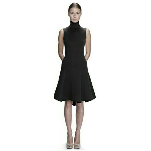 Black Sleeveless Neoprene Flare Dress