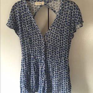 UO Blue floral open-back romper