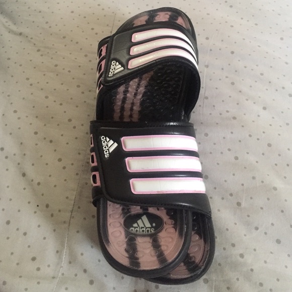 Pink Adidas slide ons