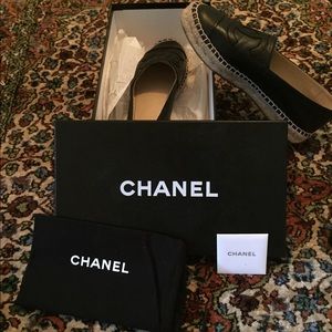 Chanel black lambskin espadrilles