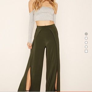 Olive stretchy pants with slit