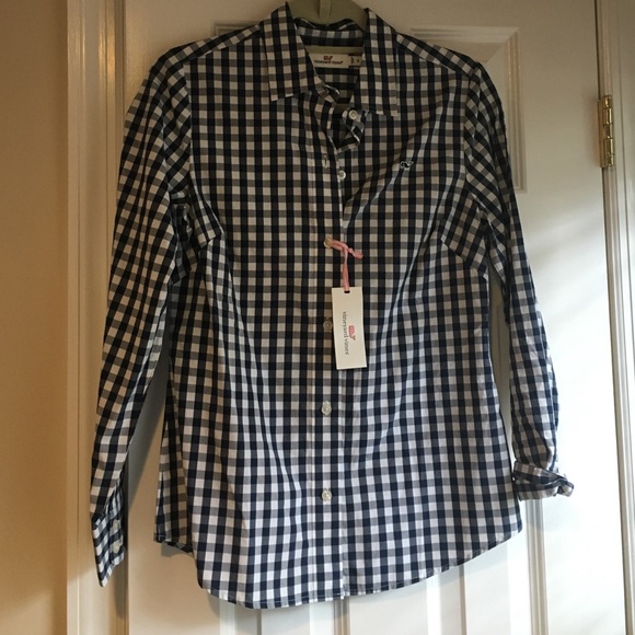 NWT Vineyard Vines size 2 navy gingham shirt