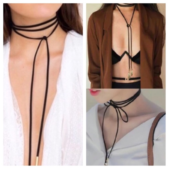 Nasty Gal Jewelry - Suede Leather Lariat NECKLACE CHOKER black silver