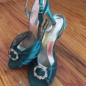Size 9 Teal Heels with Crystal Embellishment