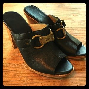 Michael Kors black leather open toe mules