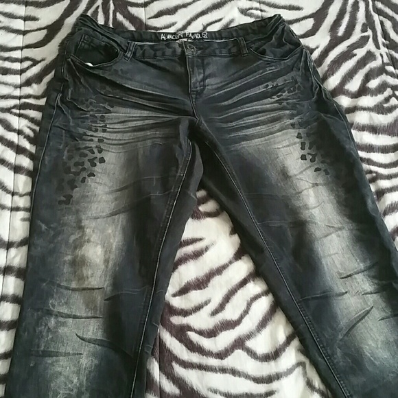 Animal Print Acid Wash Black Jeans
