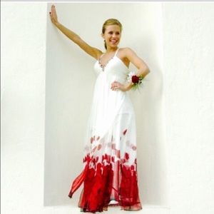 White/red Detailed Formal Dress