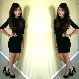 Flattering Black Long Sleeve Bodycon Dress