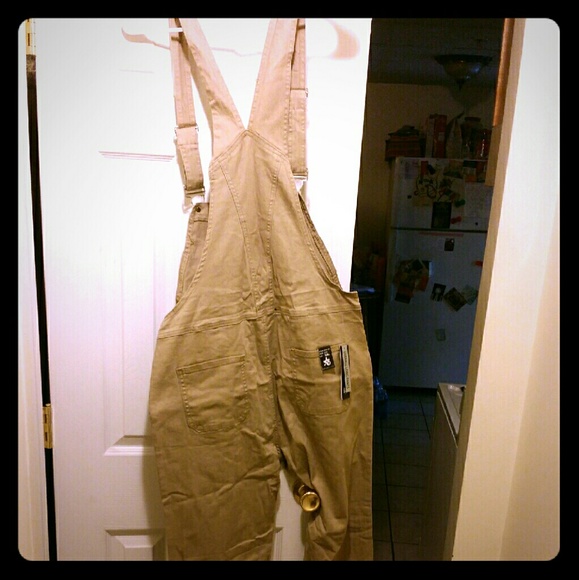 Khaki Skinny Legged Overalls Plus Size 2X