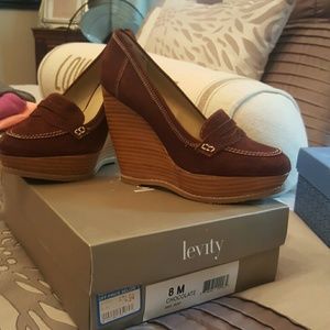 Levity brown loafer wedges
