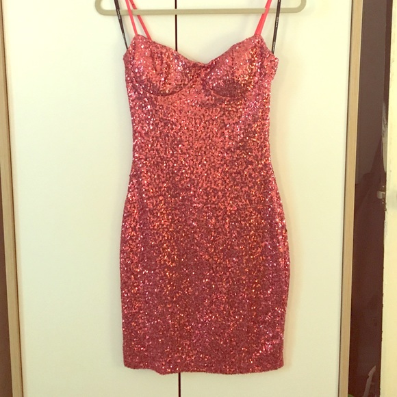 Outrageous pink sequined bodycon dress