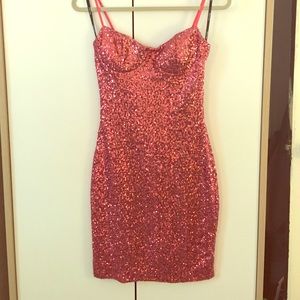 Outrageous pink sequined bodycon dress