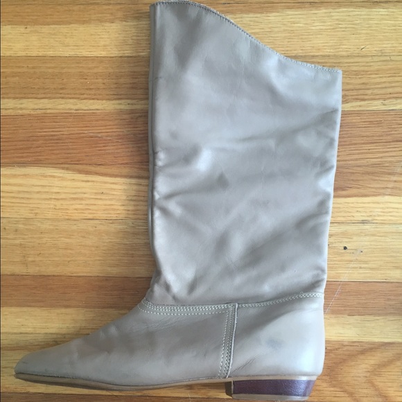 Vintage Taupe Leather Pirate slouch Boot Size 10