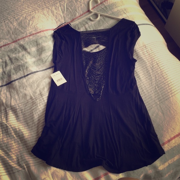 Black fringe-back Free People t-shirt