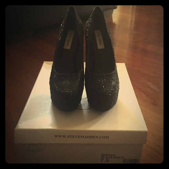 Steve Madden black embellished platform shoes