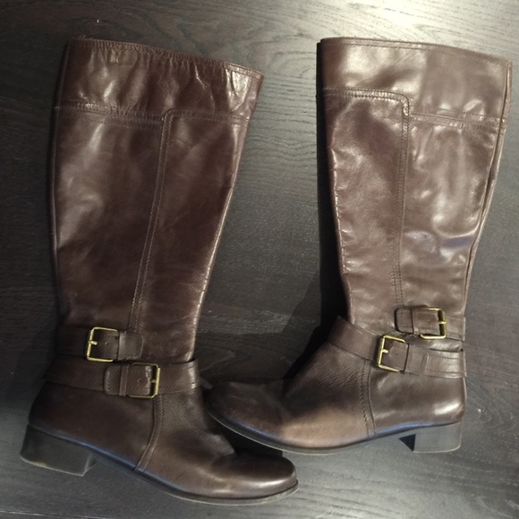 Nine West tall wide calf boots with buckle detail