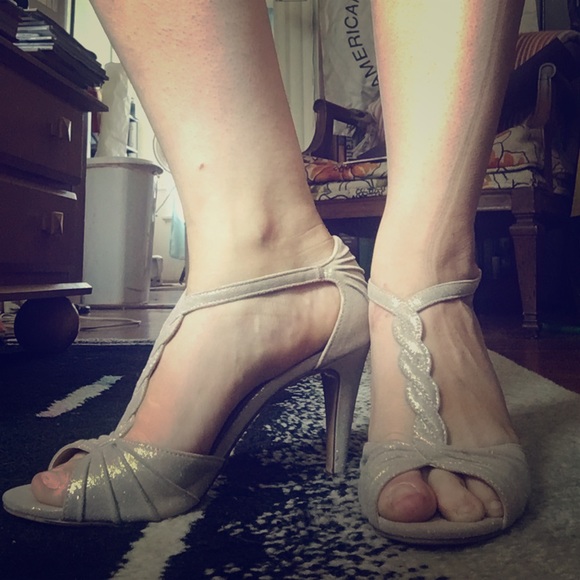 Iridescent gold/cream t-straps - WEDDING PERFECT