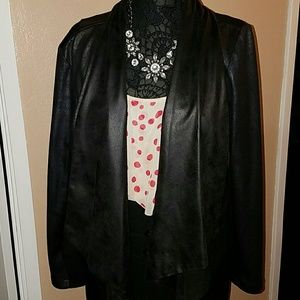 Navy Blue Leather Jacket with Black Cotton Sides