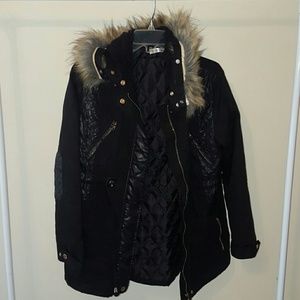 Black jacket with fake fur trim