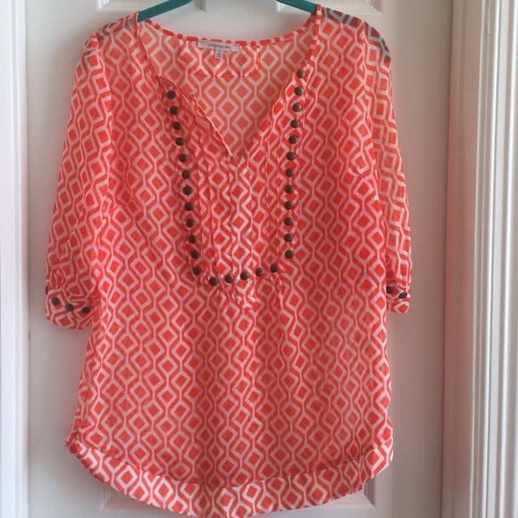 Orange sheer shirt with cream cami