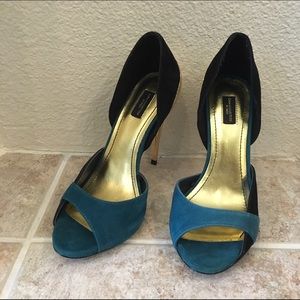 Zara open toe suede heels