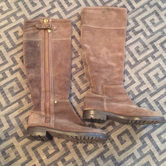 Neutral brown Michael kors zipper suede boots