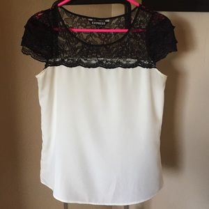 Express cream & black lace top XS