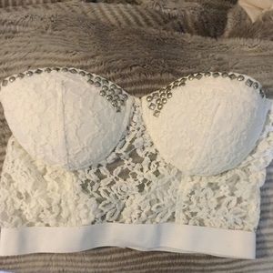 Lace bustier studded crop top