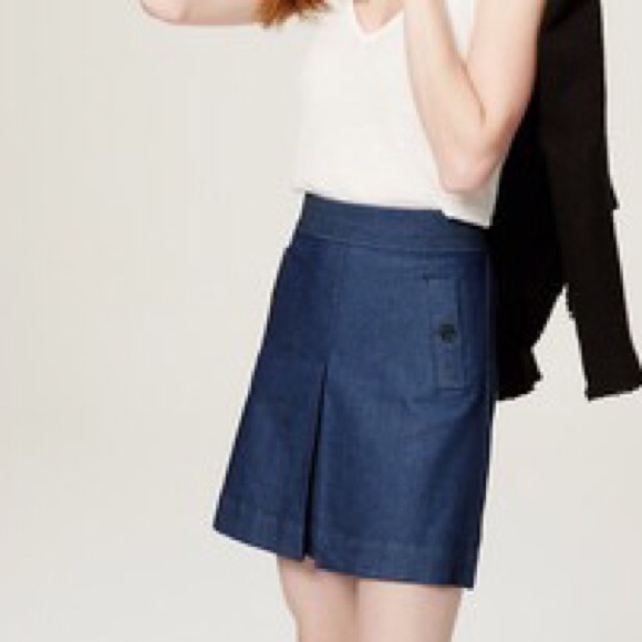 Denim a line mini skirt with kick pleat